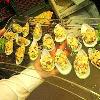 Orzo wild rice with green mussells served on glass 